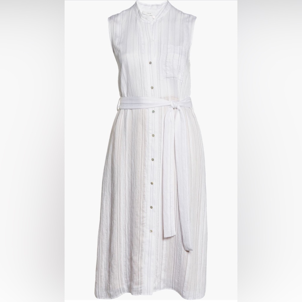 Vince Stripe Drapey Sleeveless Shirt Midi Dress Optic White Black Size XL 16